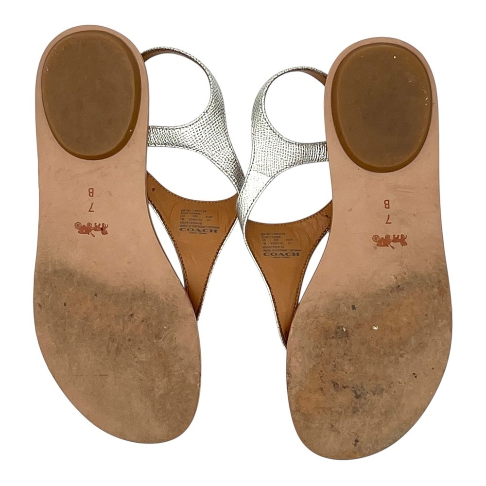 Coach Cheyanne Silver Leather Thong Sandals Womens Size 7 T Strap Slingback Flat - Picture 9 of 9